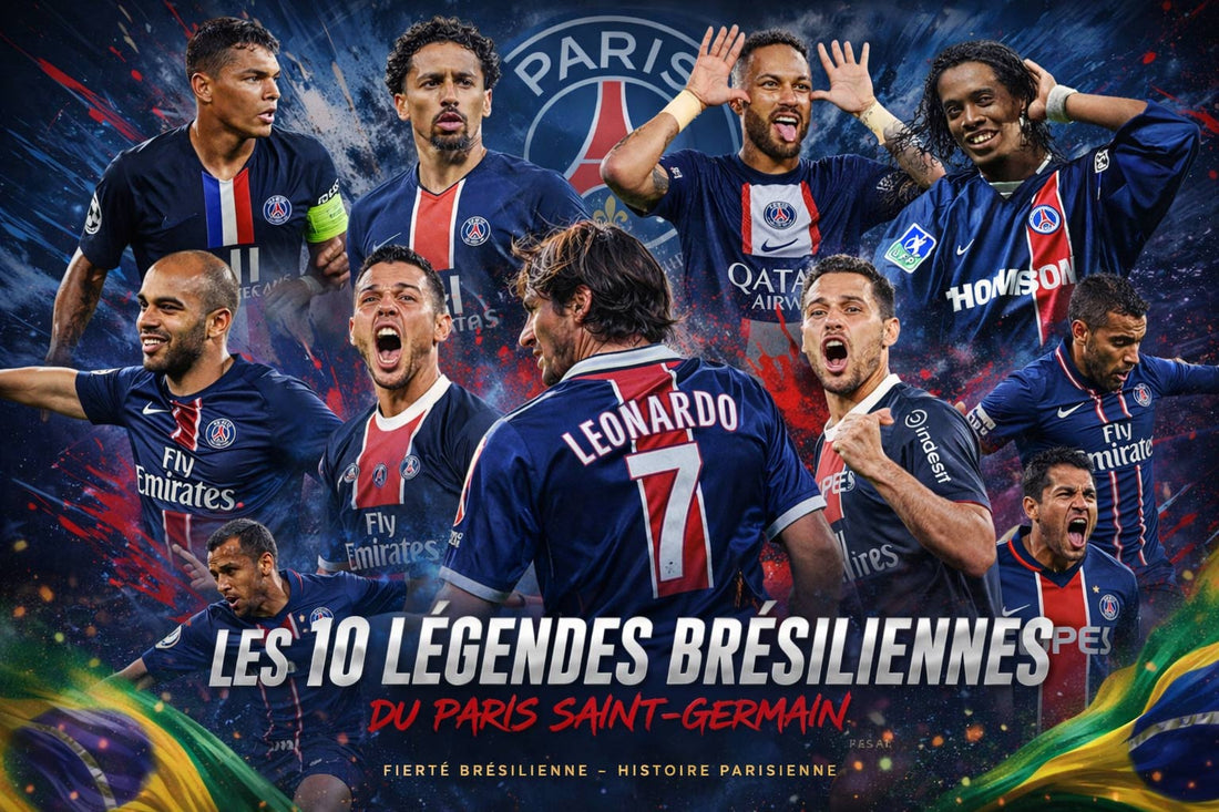 Montage photo dynamique de dix joueurs brésiliens ayant marqué l'histoire du PSG