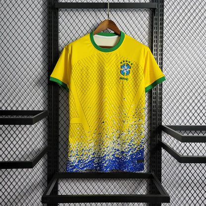 Maillot de football concept du Brésil de couleur jaune, modèle vague océan mer de Samba Futebol