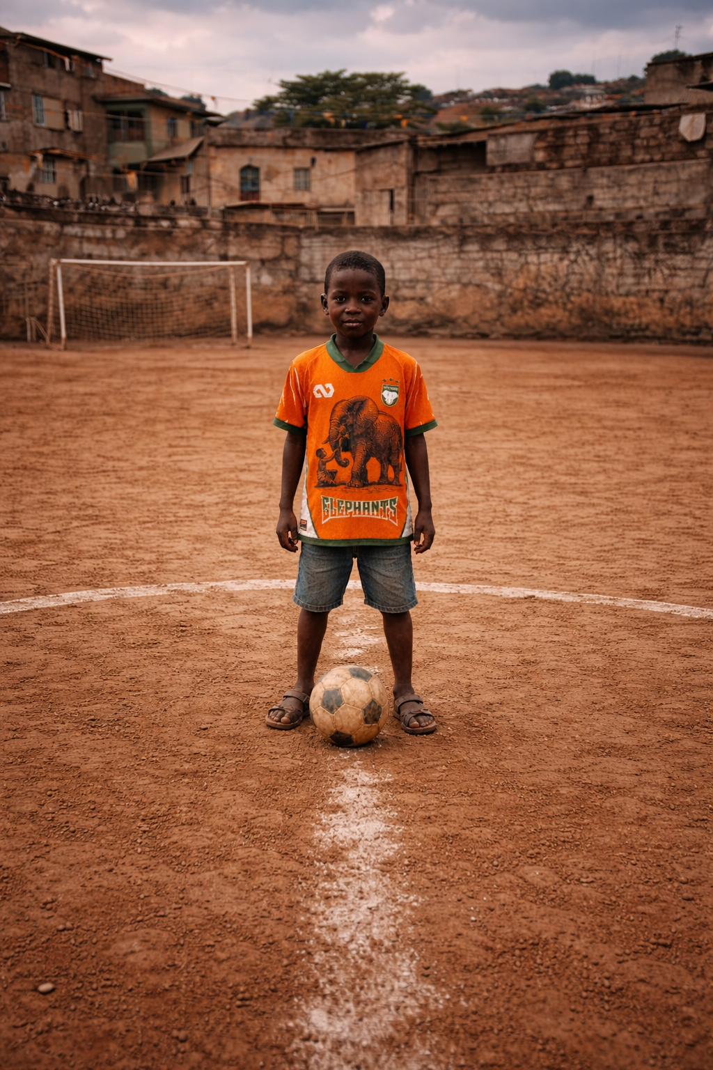 Enfant africain avec un maillot de la Côte d'Ivoire