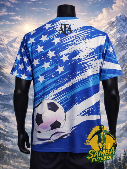 Maillot Argentine Aigle dos – design bleu et blanc avec ballon et effet mouvement, maillot conceptuel Argentine