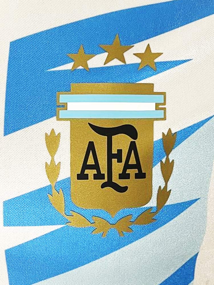 Blason AFA maillot Argentine Dragon Ball 2026 – logo doré sur bandes bleu ciel