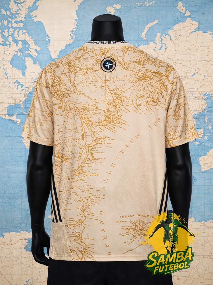 Maillot Argentine Independance Day 2026 dos – motif cartographie intégrale dorée