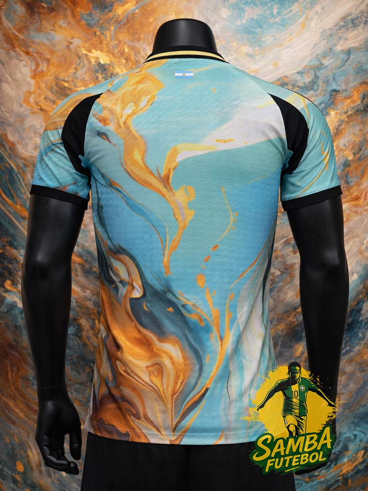 Maillot Argentine Painting 2026 dos bleu et or – design artistique continu effet marbré