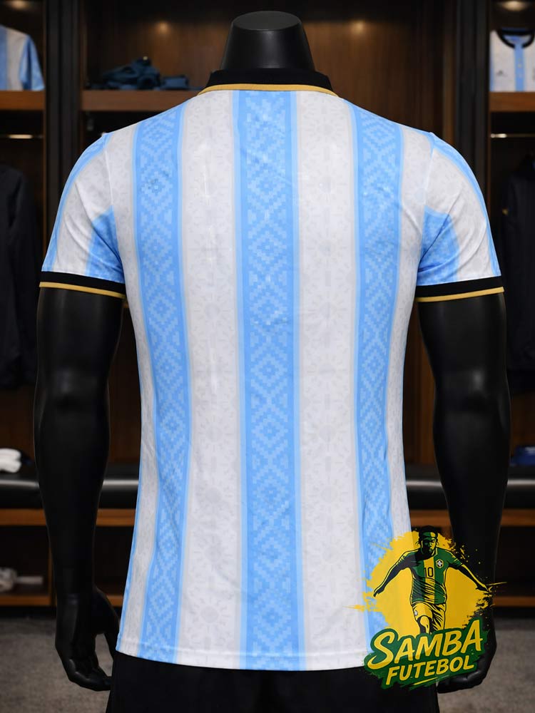 Maillot Argentine Pulga blanc 2026 dos – bandes bleu ciel et finitions premium