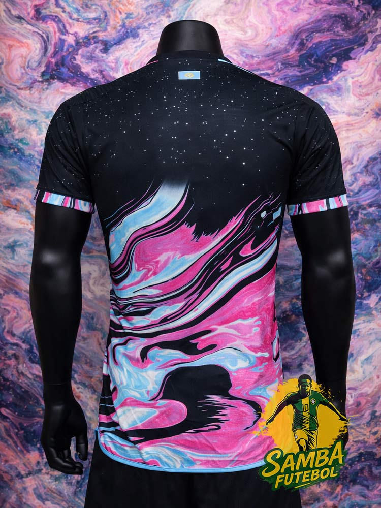 Maillot Argentine Painting 2026 dos noir et rose – motif artistique marbré intégral
