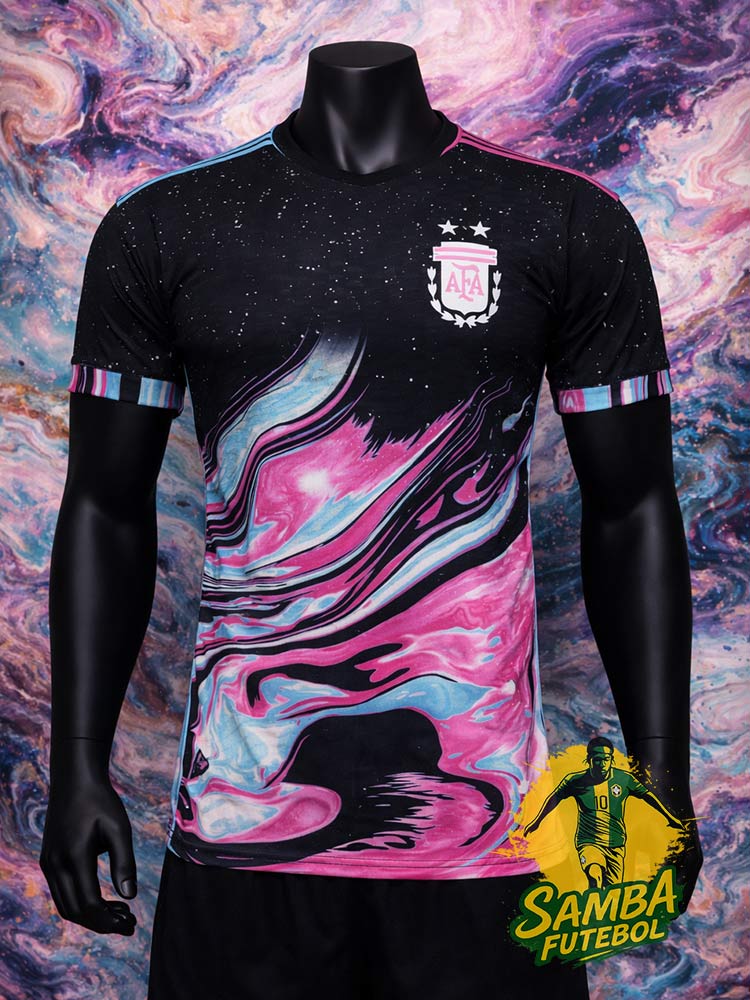 Maillot Argentine Painting 2026 noir et rose face – design galaxie peinture abstraite