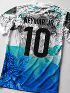 Maillot de foot Brésil ara de Spix bleu et blanc, vue de dos, floqué NEYMAR JR avec le numéro 10