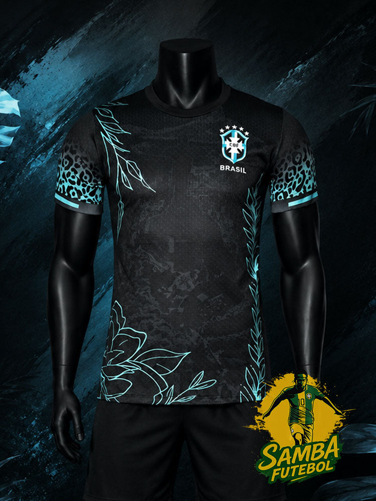 Maillot noir et bleu glacée du Brésil, modèle Black Panther, vue de face