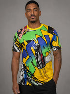 Maillot Brésil Goal !! 2026 porté – design pop art jaune vert bleu – Samba Futebol