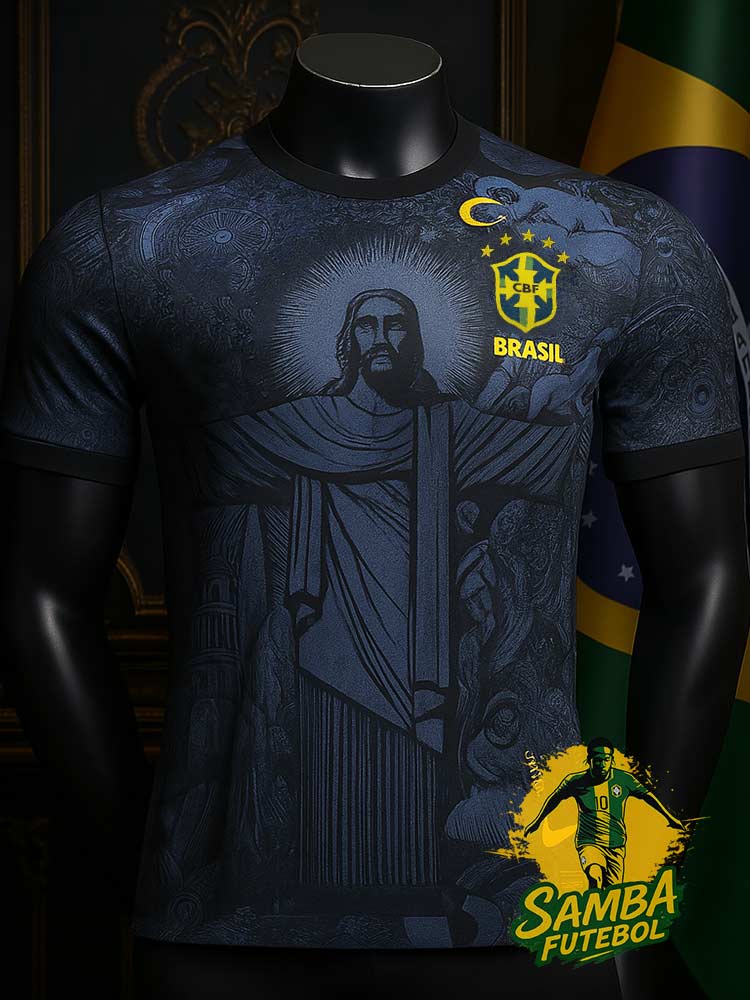 Maillot du Brésil Jésus-Christ bleu et noir