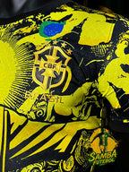 Logo sur le maillot du Brésil et du Christ Rédempteur jaune et noir