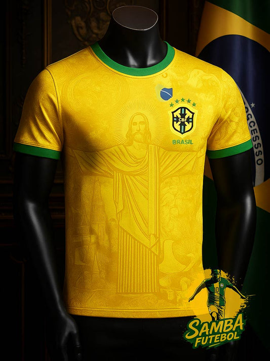 Maillot du Brésil jaune avec Jésus-Christ devant
