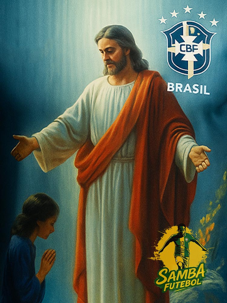maillot du Brésil représentant Jésus et une femme