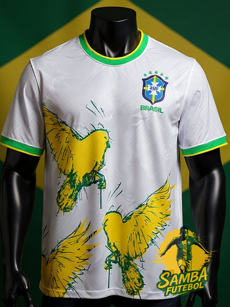 Maillot du Brésil blanc avec des oiseaux jaunes