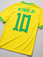 Dos du maillot Brésil jaune avec flocage numéro 10 vert, col et poignets verts