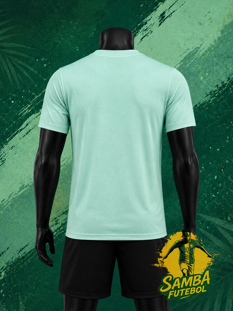 Maillot de football Brésil vert menthe, vue de dos uni – design Rio de Janeiro