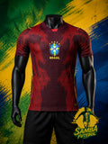 Maillot Brésil Vermelho 2026 vue de face – rouge bordeaux profond, écusson CBF et texture striée – Samba Futebol