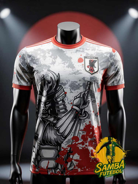 Maillot du Japon blanc et rouge avec un samouraï