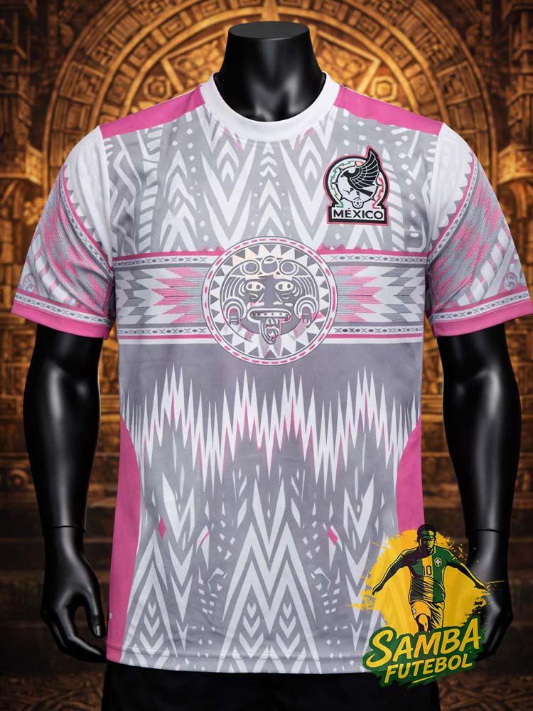Maillot du Mexique "Templo" rose et blanc, vue de face