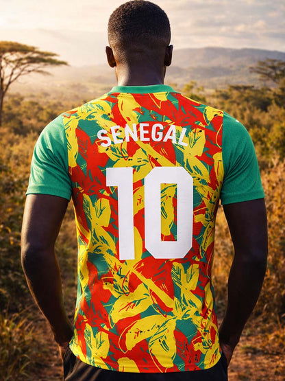 Maillot du Sénégal porté par un supporter en pleine nature
