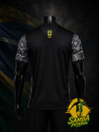 Maillot Brésil noir et gris, vue de dos avec manches imprimées mandala – design Rio