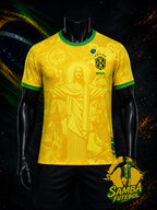 Maillot de foot Brésil jaune, Christ Rédempteur ton sur ton, vue de face avec écusson CBF