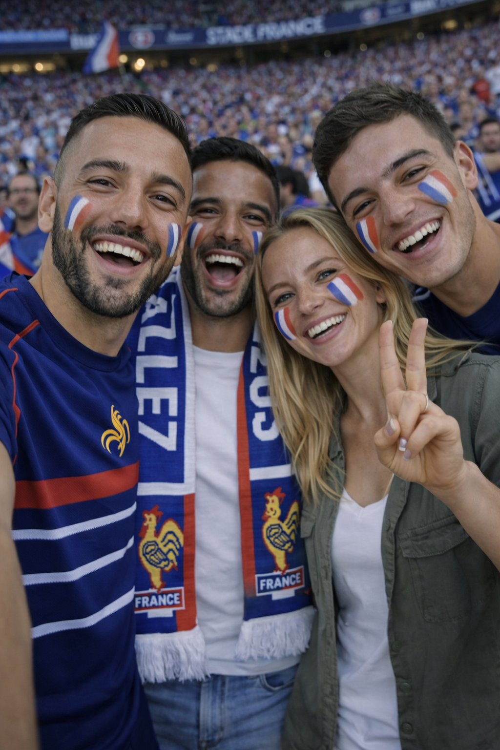 Supporters français au stade de France avec un maillot de 98