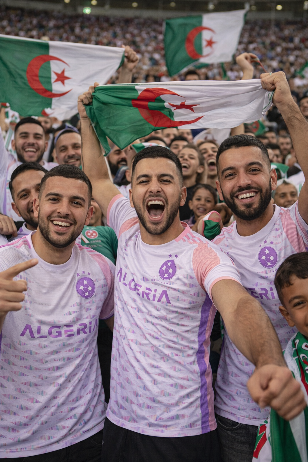 Supporters avec des maillots de l'Algérie