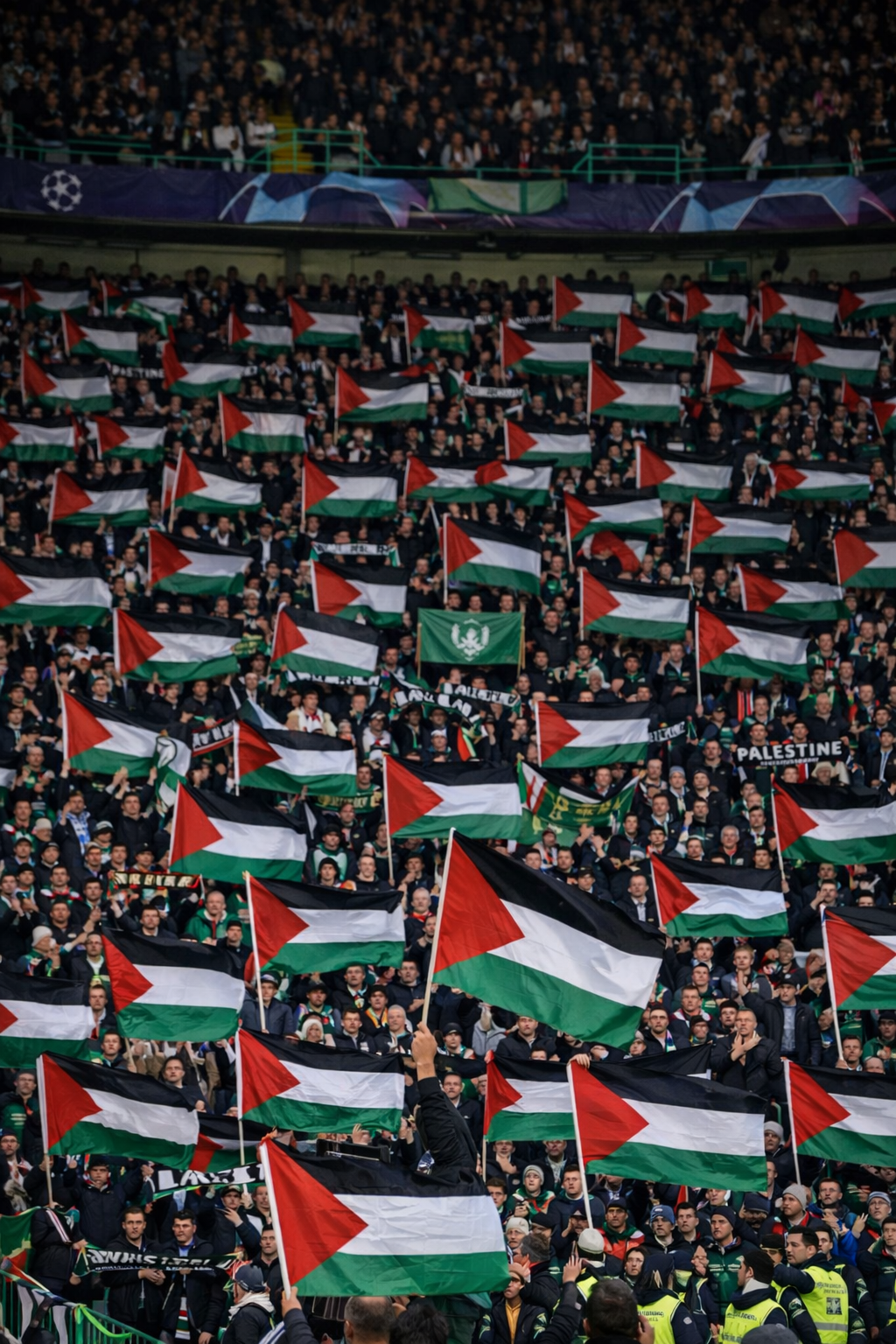 Supporters avec des maillots et des drapeaux de la Palestine